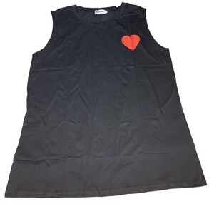Magickmk Black Tank Red Heart Round Neck Unisex Large